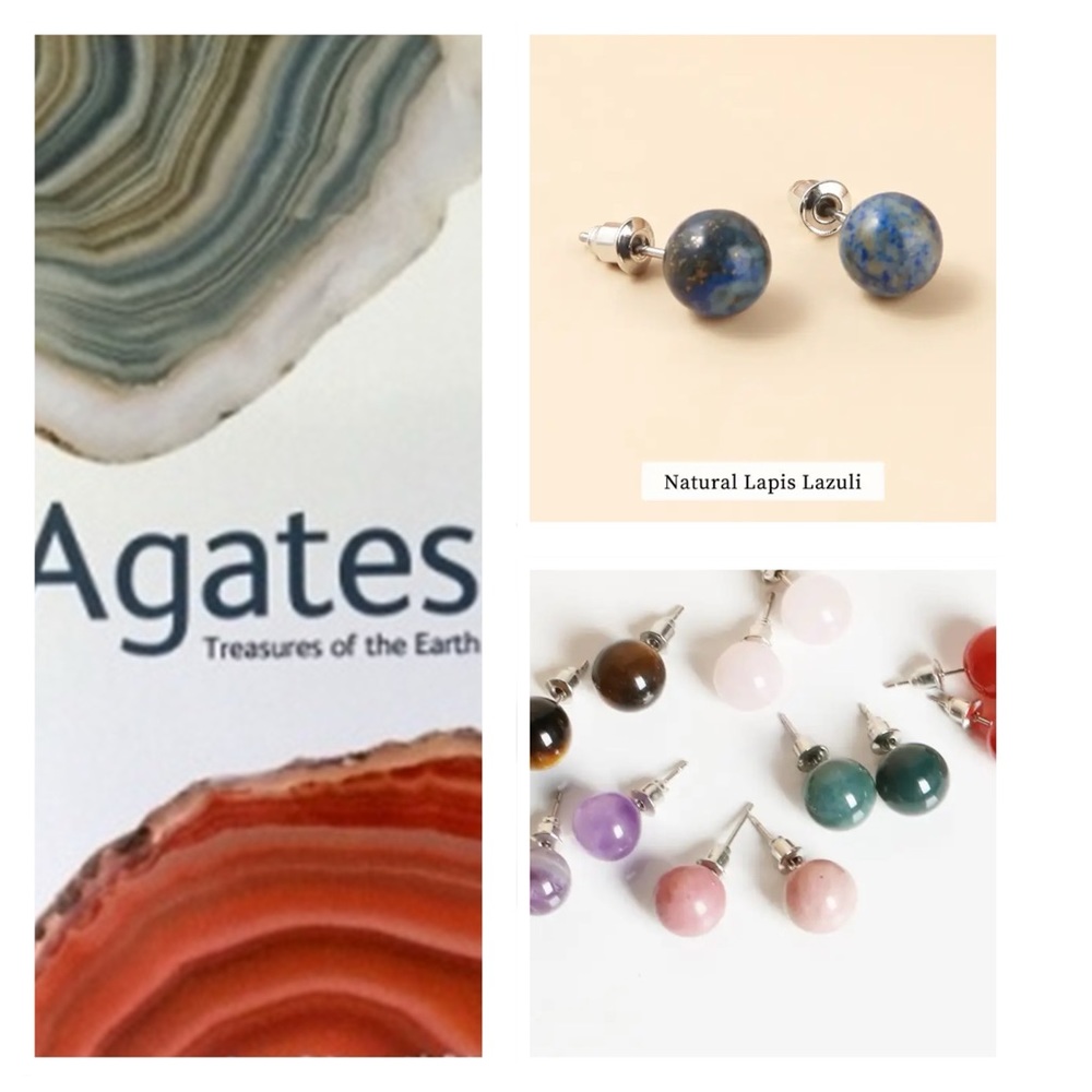🐘 Natural Lapis Lazuli Agate Stainless Steel Stud Earrings